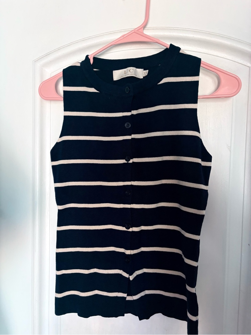 Girls' Navy and White Stripe Sleeveless Knit Dress